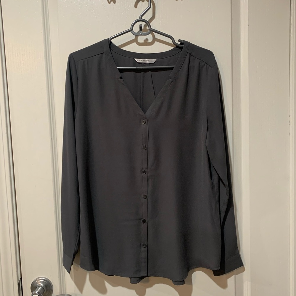 Port Authority Grey Sheer Long Sleeve Blouse sz S
